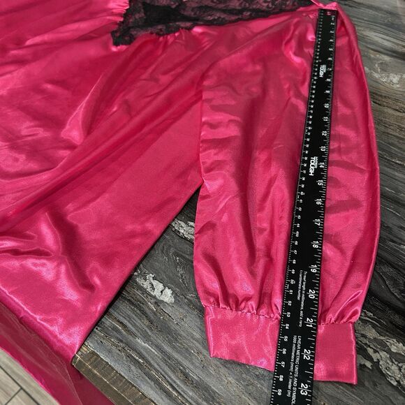 Vintage Y2K Womens Satin Nightgown Small Bright Pink Lace V Neck Long Line - Picture 10 of 11